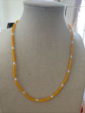 Sunshine Yellow Beaded Necklace with Silver Accent Beads